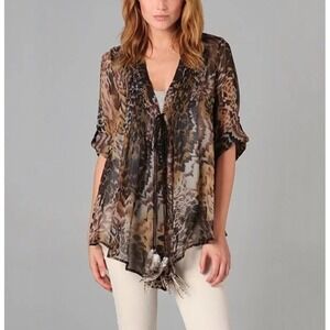 Elizabeth and James Semi‎ Sheer Animal Print Tokyo Feather Tassel Blouse S